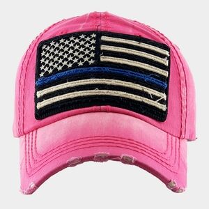 Pink Black American USA Flag Stripe Vintage Brim Baseball Cap Hat